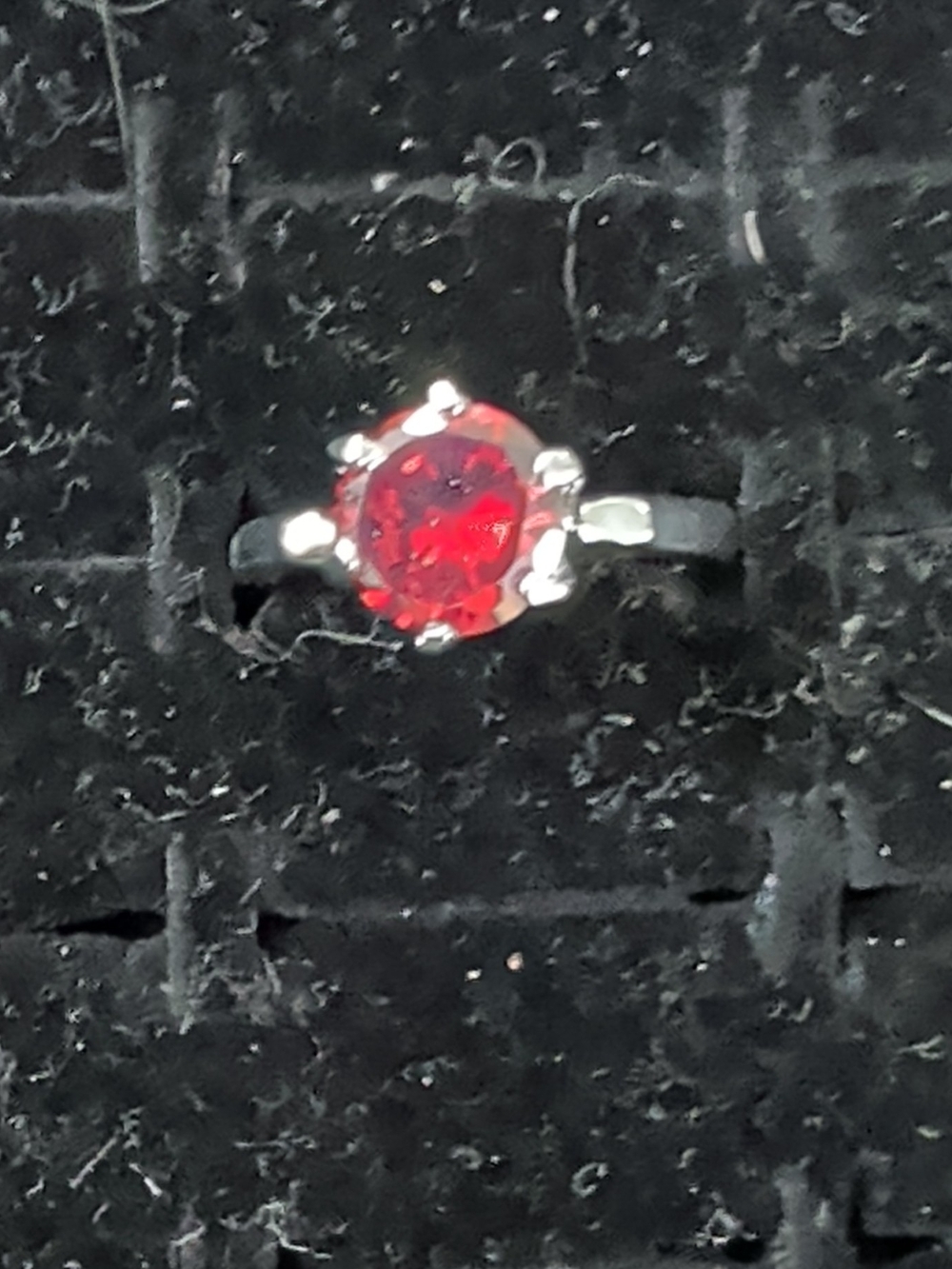 925 Sterling Silver Prong-Set Solitaire Ring Round Lab-Created Garnet Size 8